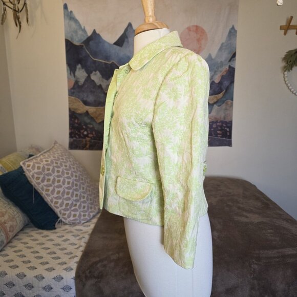 Carlisle Vintage Green Floral Jacquard Jacket Blazer Size 8 Button Front - Picture 11 of 15